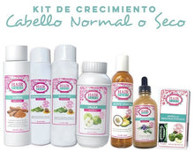 Load image into Gallery viewer, Hair Plus Hair Growth Kit  for Normal or Dry Hair.Nuestros productos no contienen siliconas, ni parabenos, tampoco están testeados en animales y son 0% alcohol. Se pueden usar desde los 3 años de edad, también si estás embarazada o en personas con cáncer. Our Hair Growth Kit for Normal or Dry Hair is proven to create healthier, stronger, and thicker hair. Our unique haircare system includes natural ingredients to stimulate hair growth and reduce split ends. Get the luscious locks you've been dreaming of!