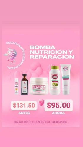 Bomba Nutricion y Reparacion is an advanced nutritional and repair treatment that nourishes and revitalizes hair, restoring it to its natural state. Formulated with a blend of minerals and vitamins, it helps to reduce split ends and prevent breakage while providing essential nutrients for healthier, more beautiful hair.