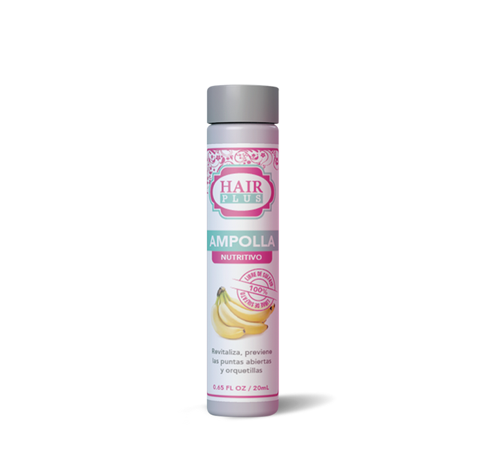 Control Caida del Cabello. Crecimiento del Cabello Es ideal para tratar las puntas abiertas y eliminar las orquetillas.  Su fórmula es a base de melón, sábila, canela y banana. Ideal para nutrir, dar suavidad, hidratar; pero sobre todo devolverle el brillo a tu cabello.  *** Hair Vials:  Hair plus ampolla is the best way to revitalize your hair; ideal for dried hair thanks to its ingredients such as aloe vera, melon, cinnamon, banana, purified water and indodextro-5.