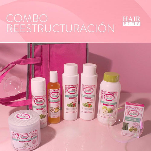 Hair Plus Kit  Combo Restructuturation Capilar / Hair Care Restoration Kit.Shampoo 16oz Conditioner 16oz Jalea Penetre 20oz Aceite 8oz Mascarilla Ajo y Coco  Leave in 8 oz Ampolla Restructurante (3 unidades)  Bolso