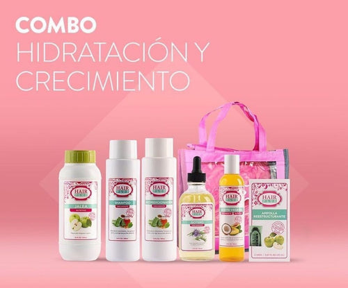 Sueñas con una LARGA y ABUNDANTE melena? ¡Este KIT hará tu sueño realidad! Hidratación y Crecimiento / Hair Repair and Hair Grow is an innovative hair care product designed to repair damaged hair while encouraging healthy, natural growth. With its natural ingredients and powerful moisturizing and growth-stimulating benefits, your hair will be looking healthier and stronger than ever!